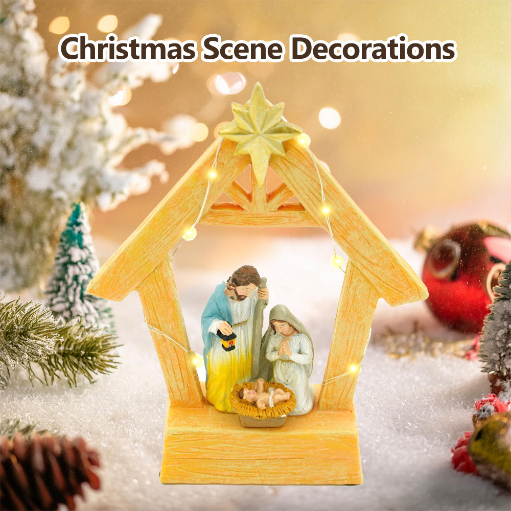 Christmas Manger Group Holy Family Statue Nativity With LED Belen ...