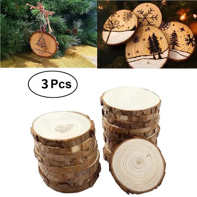 3PCS Tree Bark Christmas Ornaments Slices Wood Discs Wood Slices Log ...