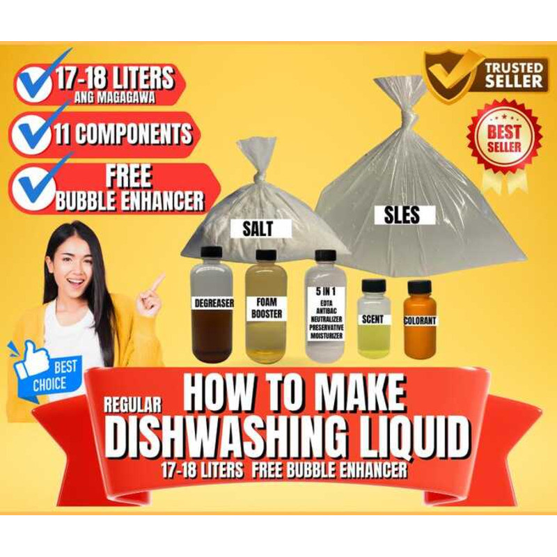 DIY DISHWASHING LIQUID KIT 17-18 LITERS YIELD WITH FREE BUBBLE ENHANCER ...