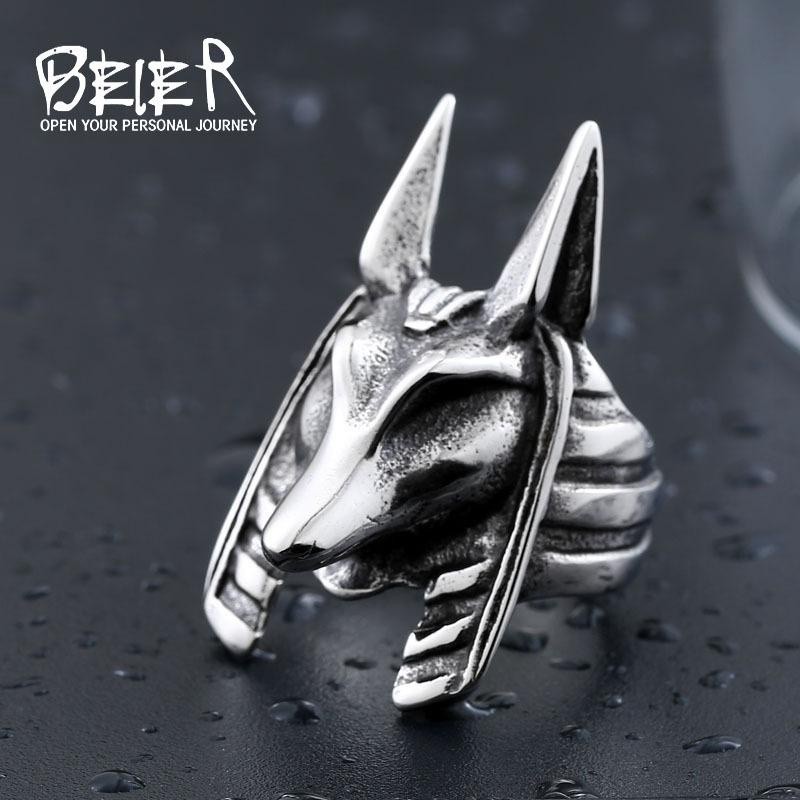 Punk Vikings Stainless steel Odin Norse hammer Giant Wolf Rings Men ...