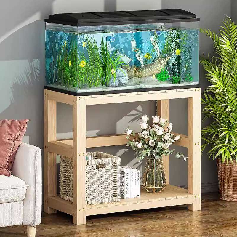 Solid Wood Fish Base Cabinet Aquarium Table Wooden Shelf Turtle Grass ...