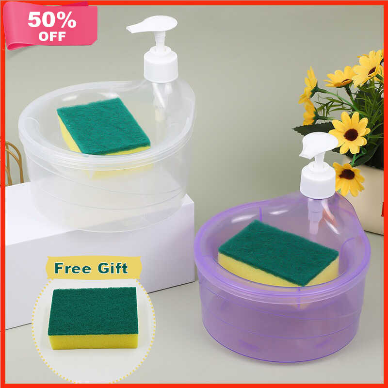 Round Liquid Soap Dispenser With Free Sponge Dishwashing Pump Bottle ...