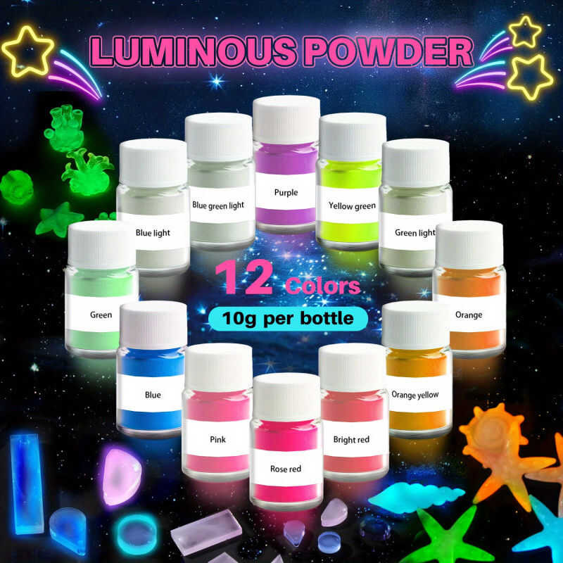 12A Set Of Colors That Glow In The Dark Powder, Dye Luminous Mica ...