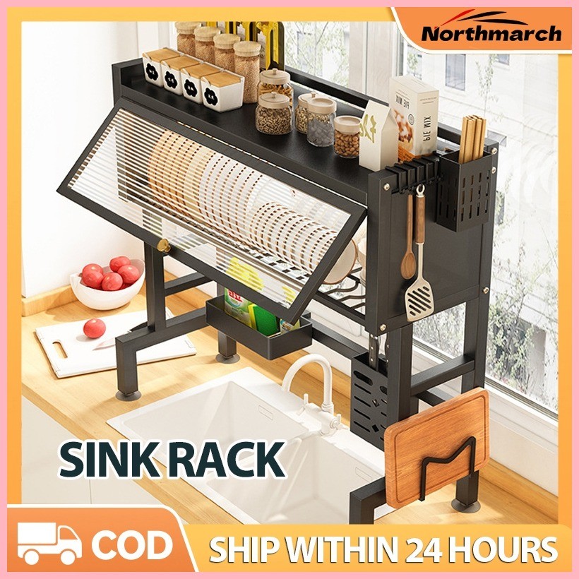 Metallic Dish Cabinet Rack Dustproof Drain Rack With Cabinet Door Multi ...
