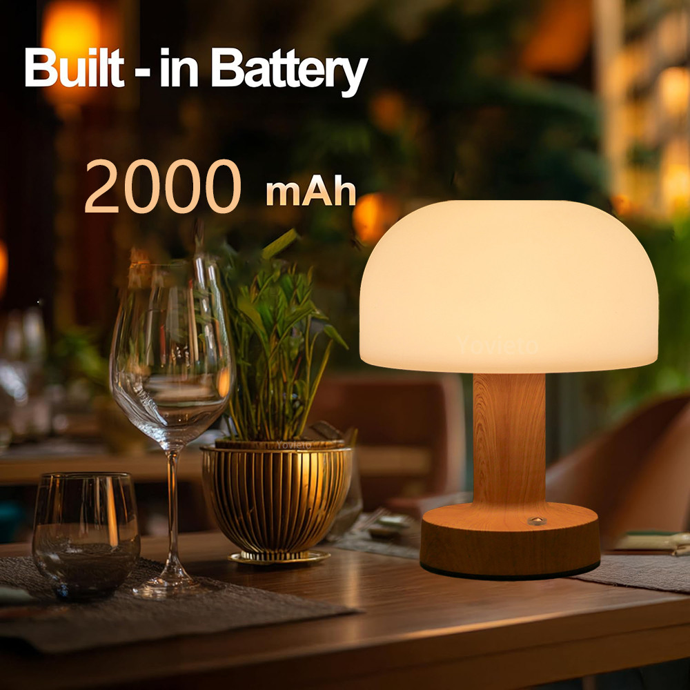Mushroom Lamp Portable Wireless Touch Rechargeable Table Lamp Bedroom ...