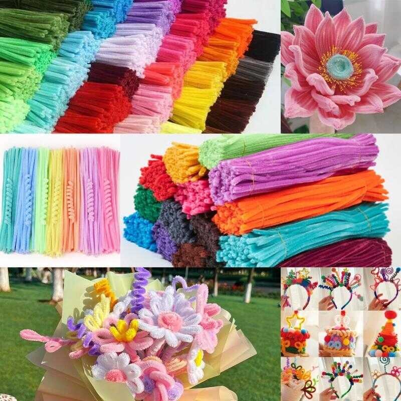 100Pcs Chenille Stems Twist Stick Pipe Rod Fuzzy Wire Tulip Flower DIY ...