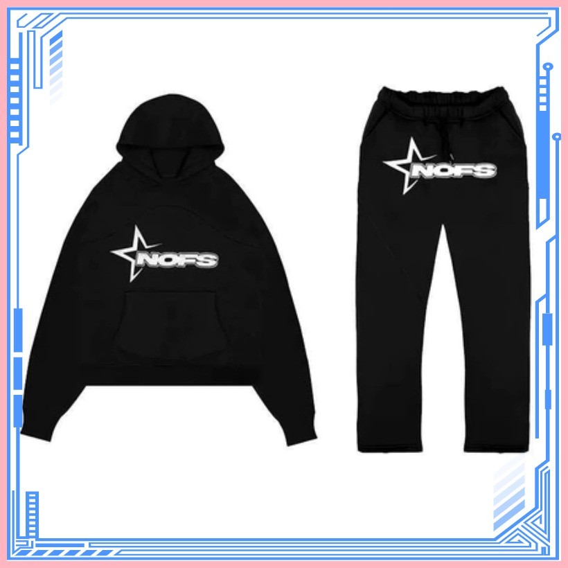 NOFS Joggers and Tracksuits Letter Print Loose Hoodie and Jogging Bottoms Y2K Men Hip Hop Streetwear Tracksuit Men Pullover Casual Top and Sports Trousers (Pack of 2), 4 - Grey, M