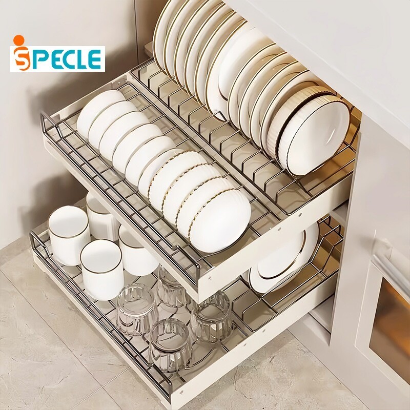 iSPECLE Pull-out Basket for Kitchen Cabinet Dish Rack Organizer Pullout ...