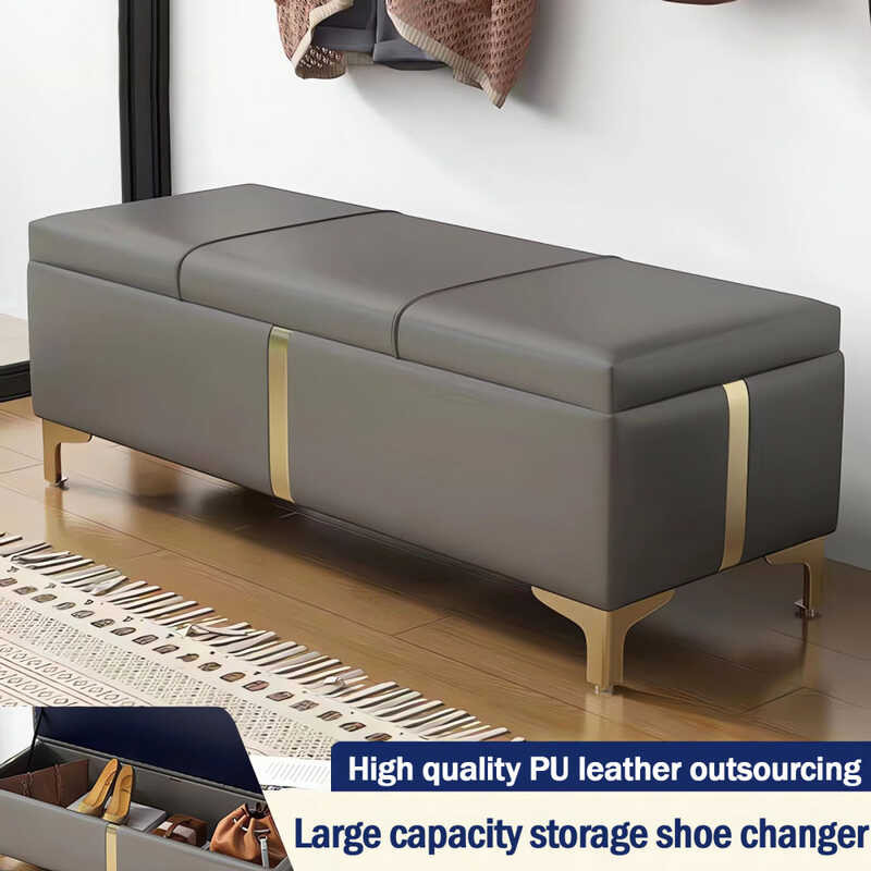 Versatile Leather Sofa Couch Storage Stool Footrest Seat Rectangular ...
