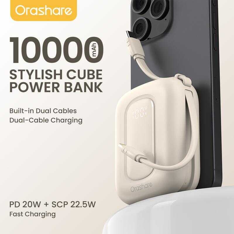 Orashare Pcm12 10000Mah Mini Cube Power Bank – Built-In Type-C ...