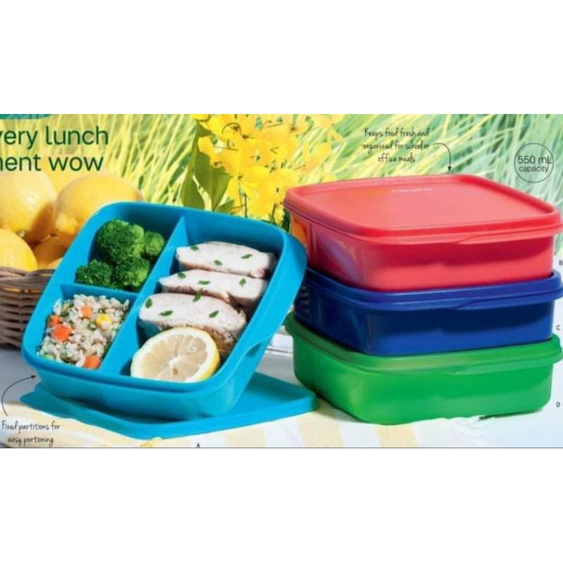 KM Tupperware Square Divided Lunch Box 550ml Capacity | Shopee Philippines