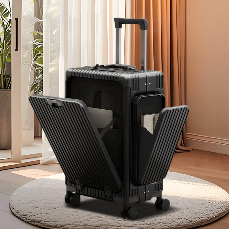 Front-opening Charging Suitcase 24-inch Aluminum Frame Three-open ...