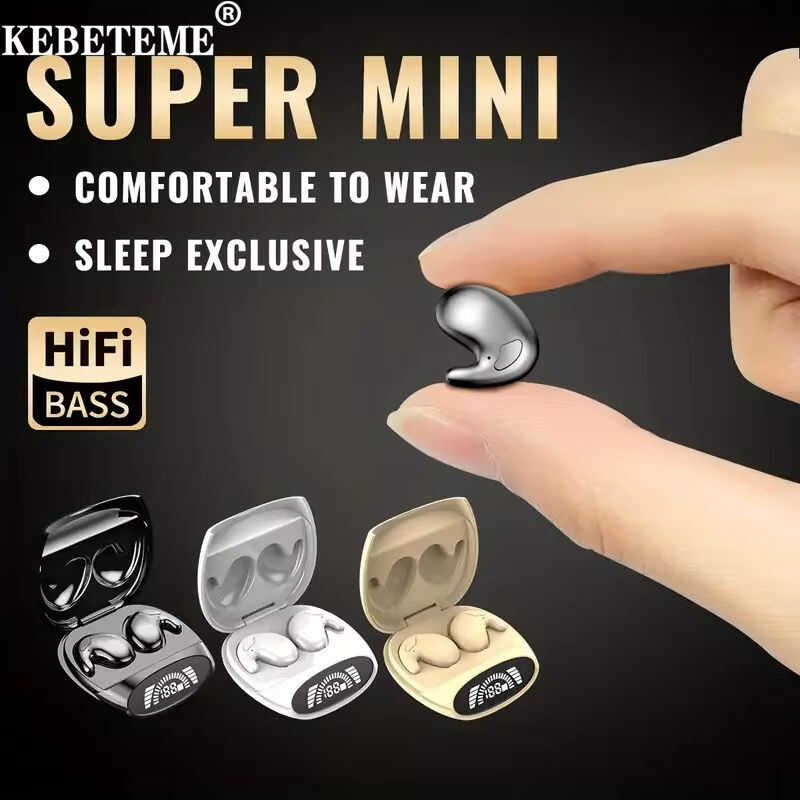 KEBETEME Mini Headphones Sleep Invisible Earbuds Noise Cancelling TWS ...