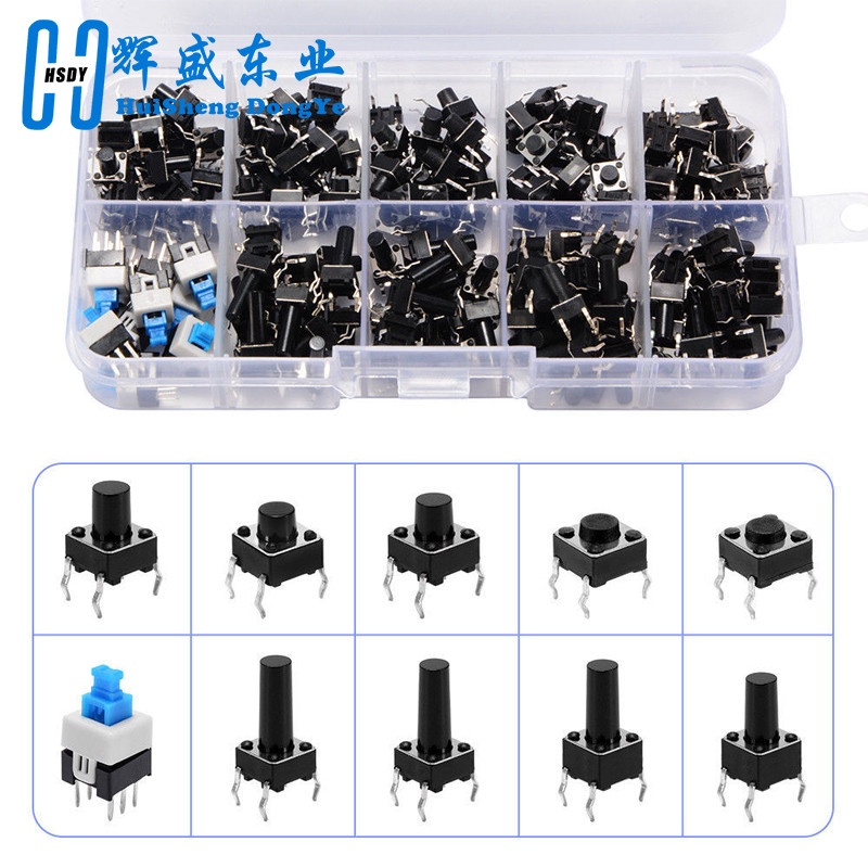 180PCS 10 Type 6*6 Light Micro Touch Switch Set Push Button Switch Kit ...