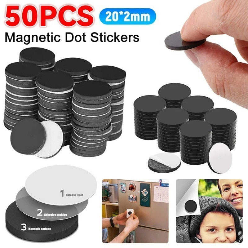 50Pcs Round Self-Adhesive Magnet Soft Rubber Magnet Sheet For Fridge ...