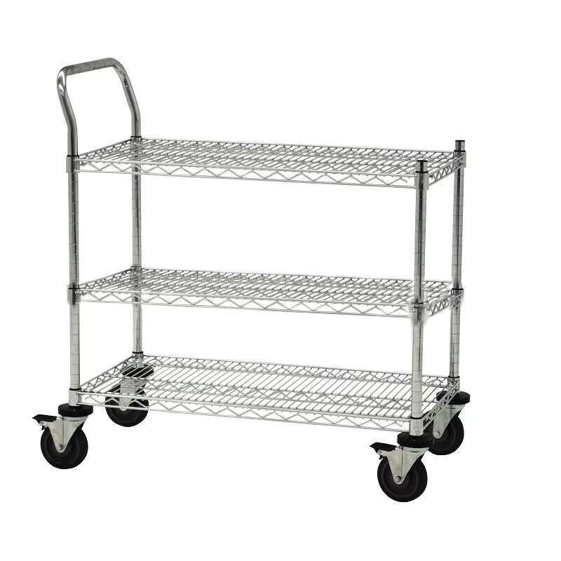 Warehouse Chrome Plated Turnover Cart Stainless Steel Wire Mesh Hand ...