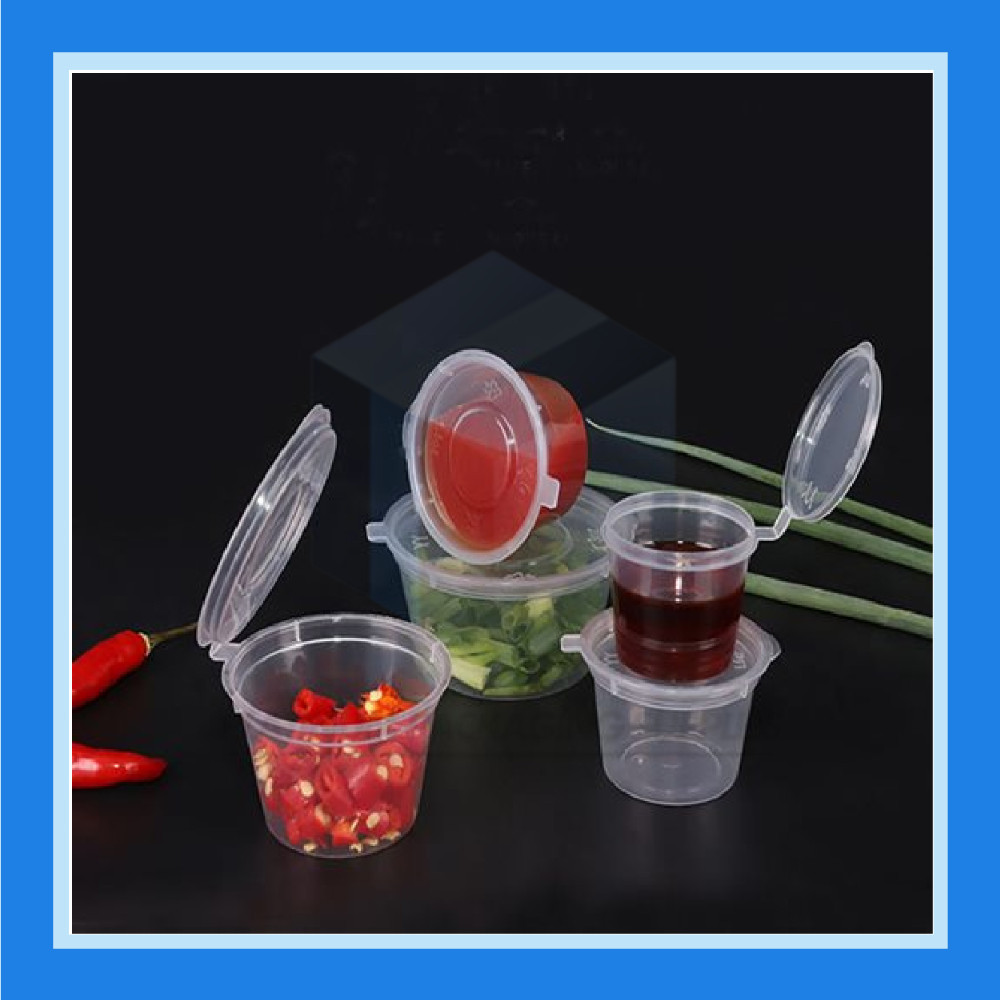 Platinum Hinged Cups with Attached Lids Leak Proof Plastic Condiment ...