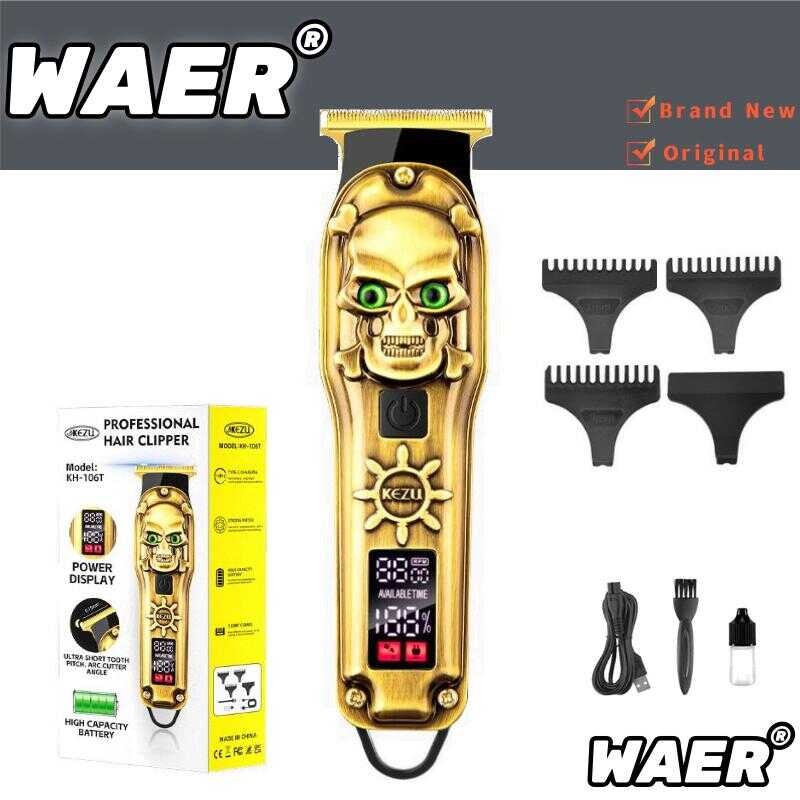WAER Golden Hair Clipper Electric Professional Rechargeable LCD ...