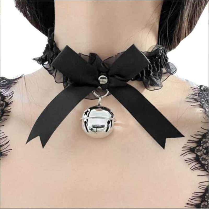 Lace Elastic Choker Necklace Cat Girl Maid Bow Bell Collar | Shopee ...