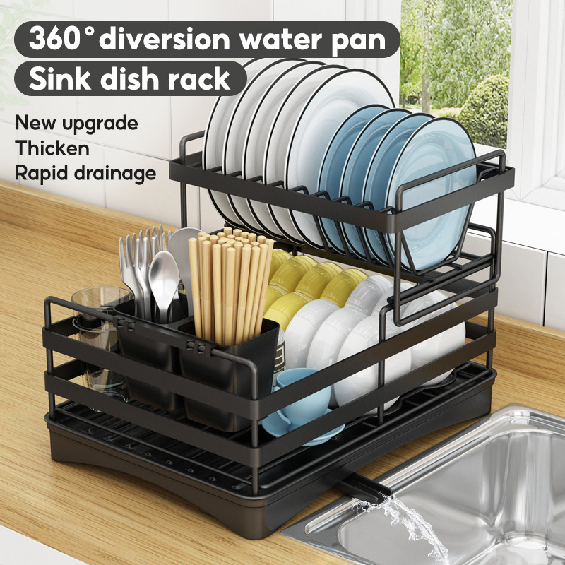 【COD】1/2Layers Dish Rack With Plate Drainer Bowl Rack Chopstick Holder ...