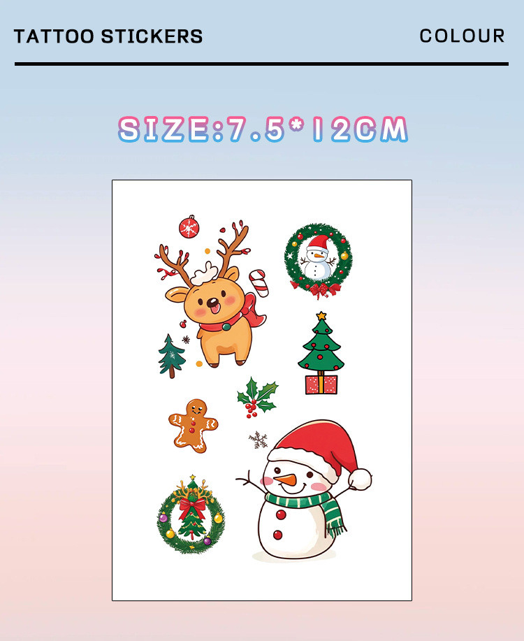 Christmas Children Cartoon Cute Tattoo Stickers Waterproof Party Santa ...