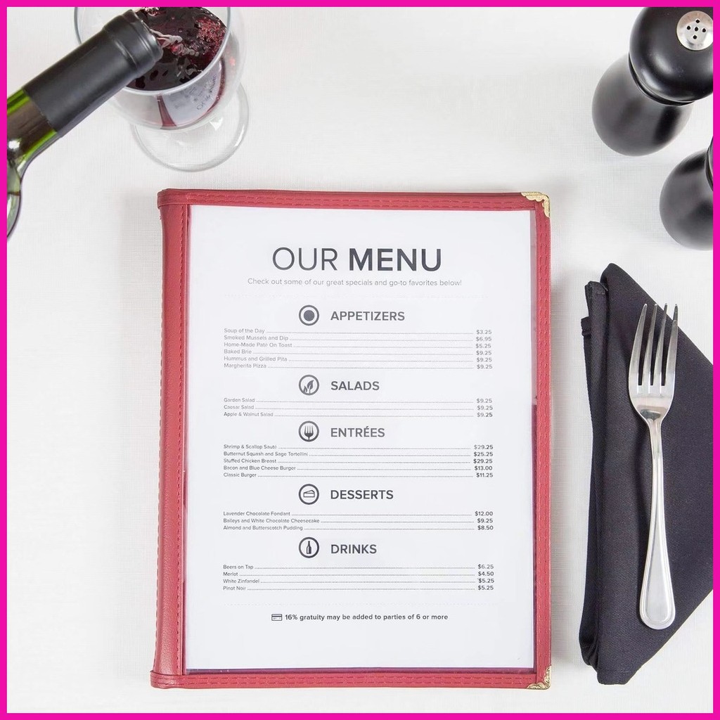10 Pages 20 Faces A4 Transparent Menu Covers Restaurant Menu Holder ...