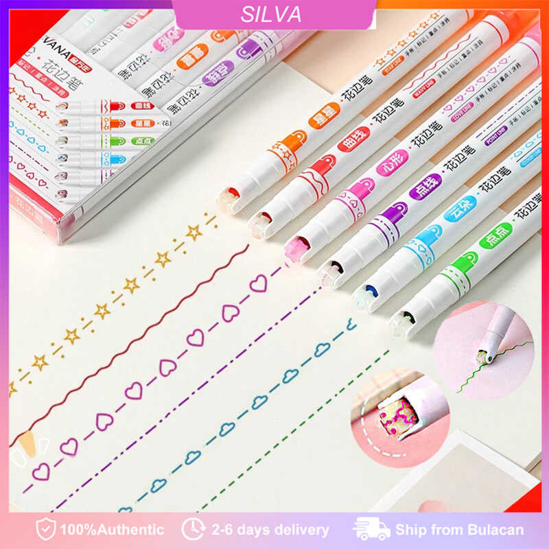 6Pcs/Box Set Colorful Cute Pattern Handbook Reusable Outline Markers ...