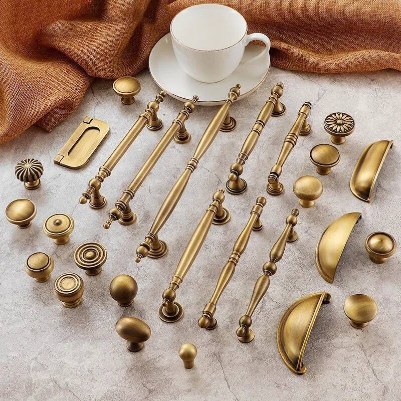 Solid Antique Brass Cabinet Vintage Cup Pulls Retro T Bar Handles ...