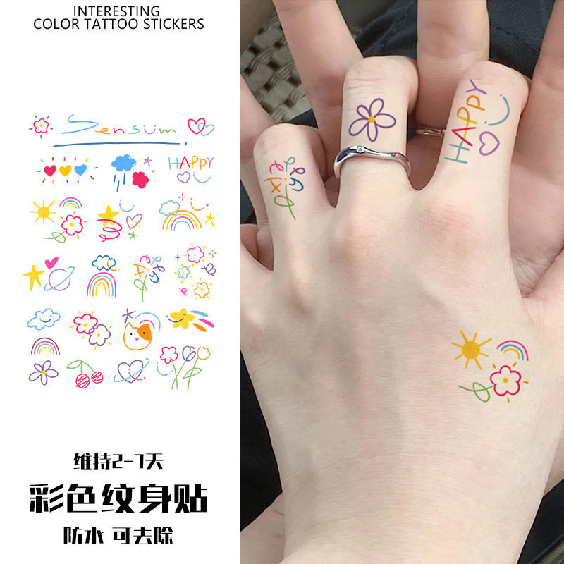 Cute Finger Color Small Picture Tattoo Stickers Waterproof Female Long ...