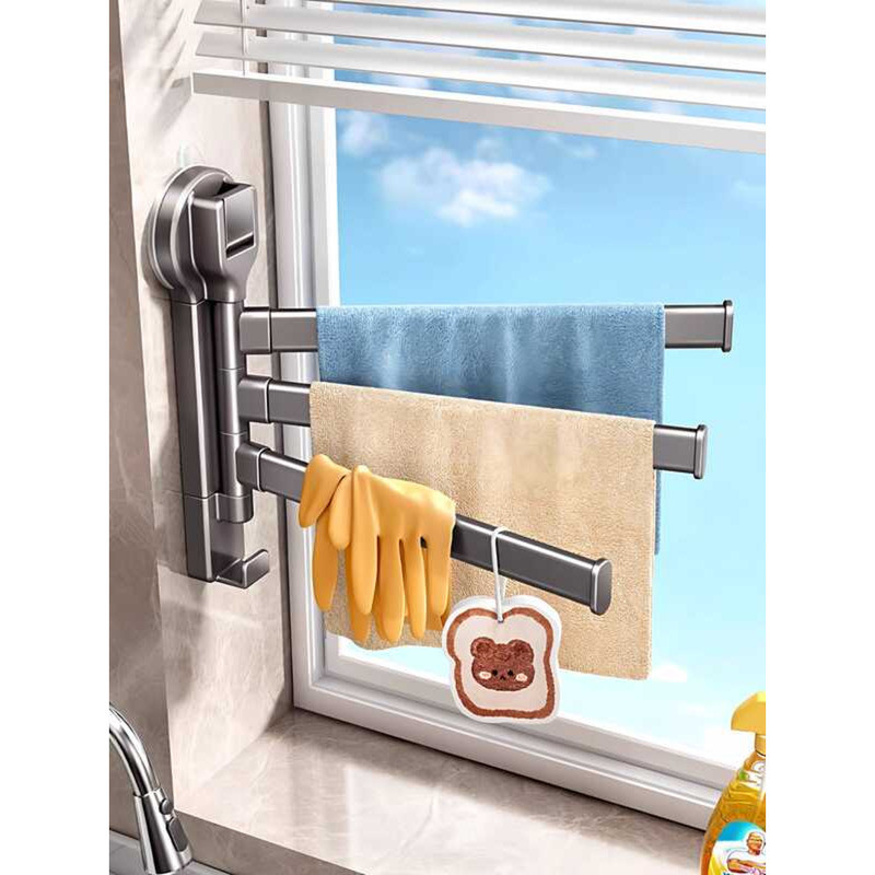 Suction Cup Kitchen Faucet Storage Rack Wall-Mounted Multi-Rod Rotating ...