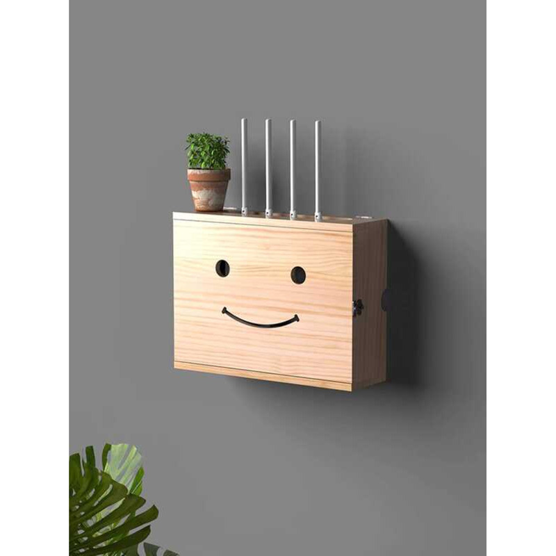 Solid Wood Wireless Router WiFi Modem Storage Shelf Living Room Power ...