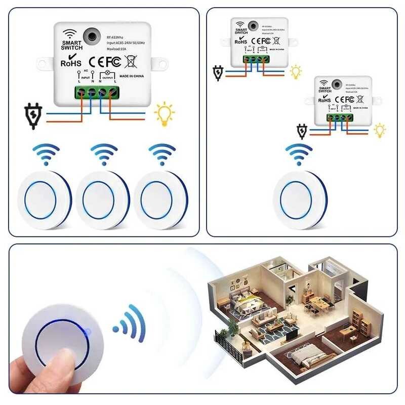 Wireless 433Mhz Remote Control Light 220V 110V 10A Relay Controller ...