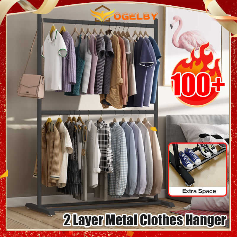 Double Layer 60/100/120/150Cm Metal Hanger Stand Heavy Duty Stainless ...