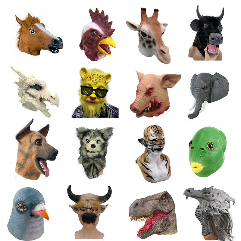 Animal Latex Mask Pig Head Leopard Tiger Elephant Rabbit Animal