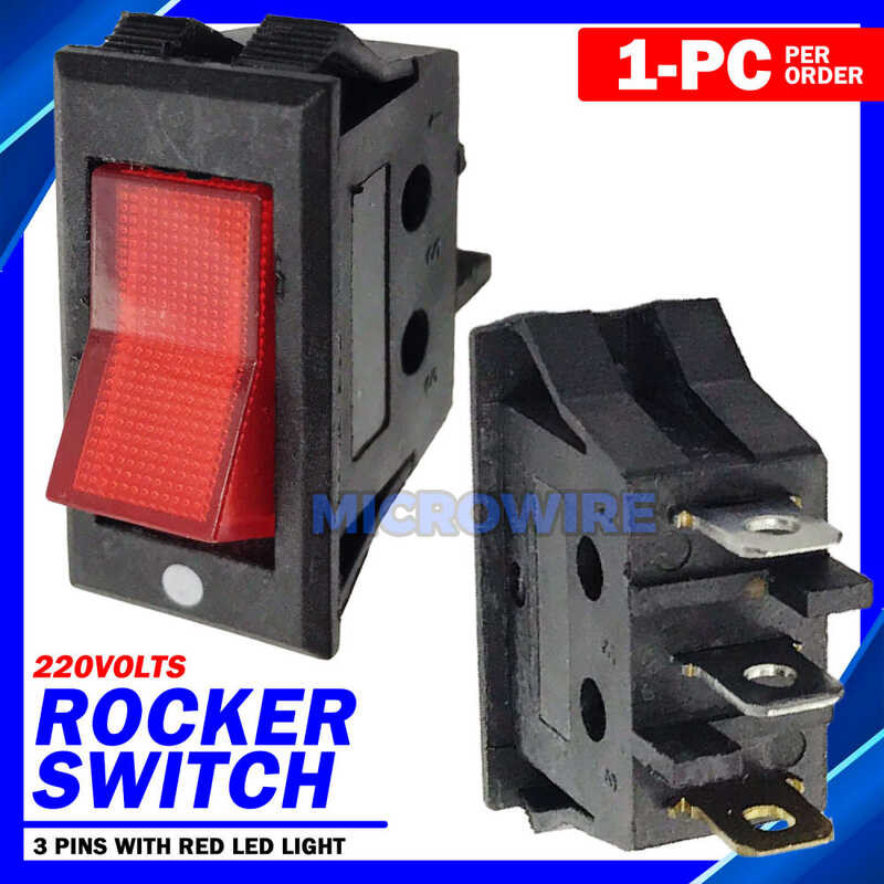 MW Heavy Duty Large Rocker Switch 220V 3-Pin With Red LED Light B71 ...