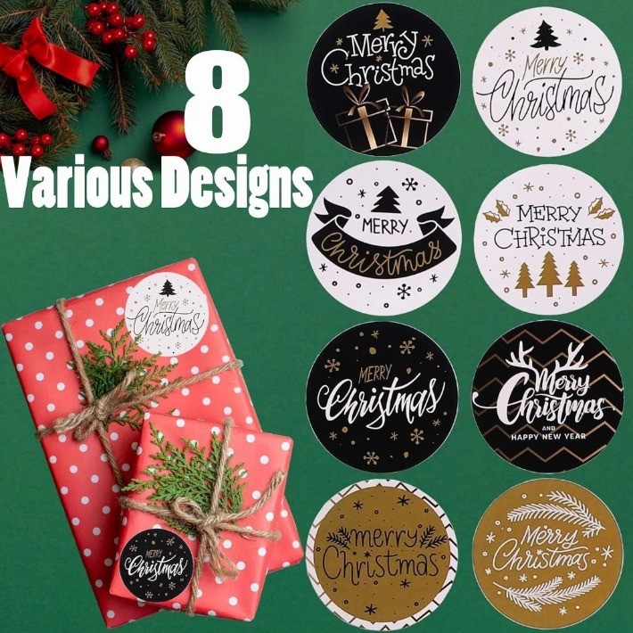 500pcs Merry Christmas Stickers - Round Gift Tags for Baking Packages ...