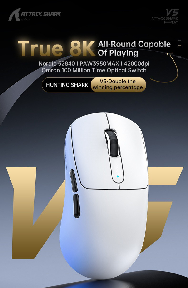 ATTACK SHARK V5 Wireless Mouse Three Mode Wired/Bluetooth/2.4G ...