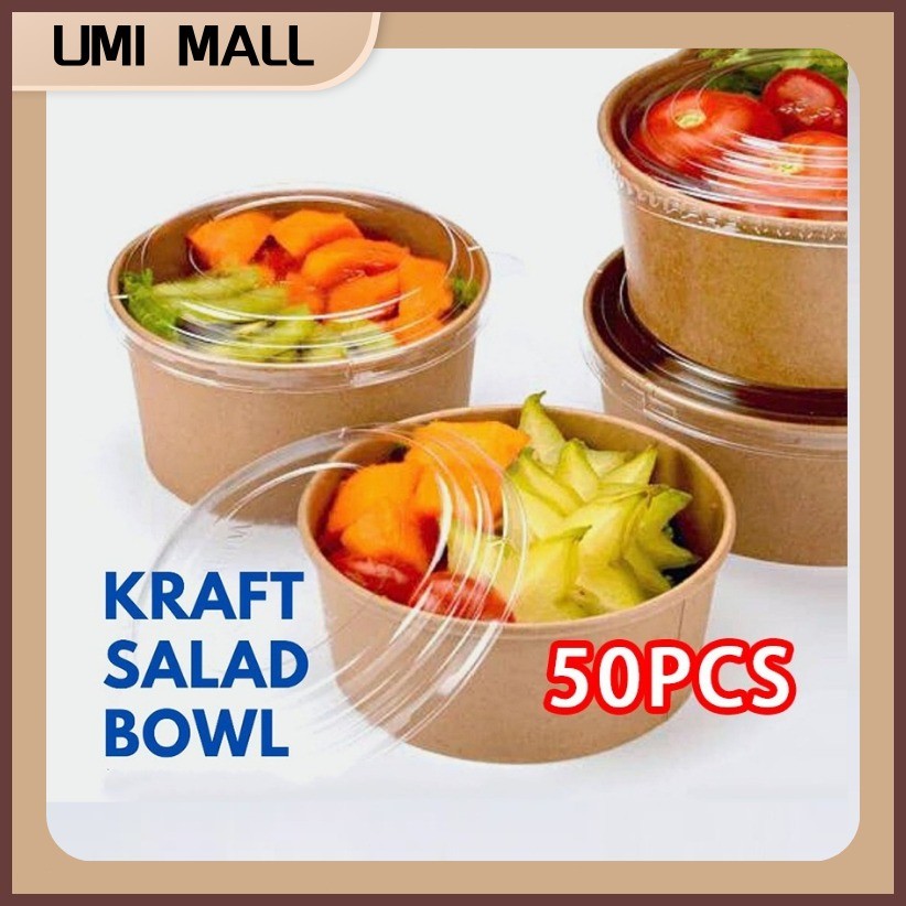 50Pcs Kraft Paper Bowls 500ml Biodegradable Disposable Kraft Salad ...