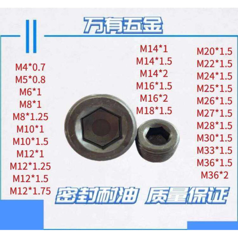 Carbon Steel Hex Socket Oil M16 - M36*2 Straight Thread Pipe Wire ...