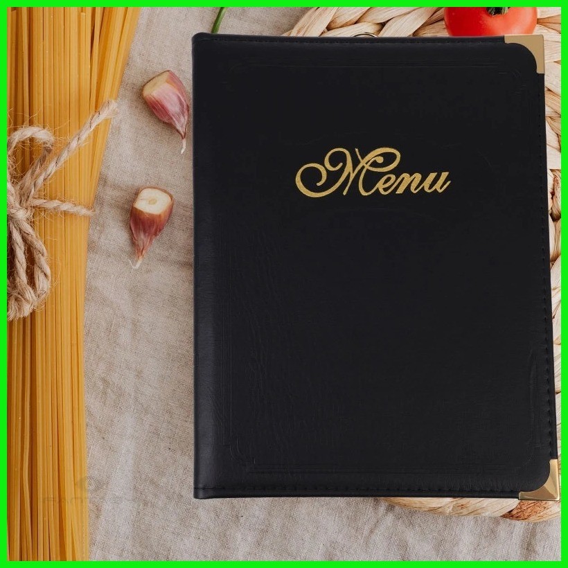 Menu clip A4 black flexible adjustable inner leather cover menu book ...