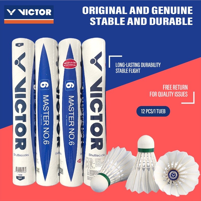 VICTOR Master NO.6 Badminton Shuttlecocks 12 Pcs A+level Goose Feather ...
