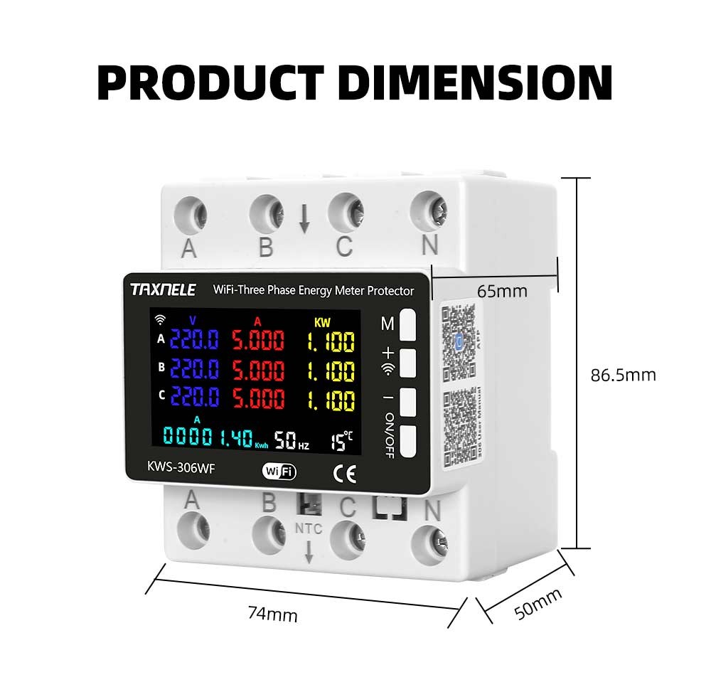 TUYA Wifi 3 Phase AC 85-290V 80A Power Energy Meter Monitor Voltage ...