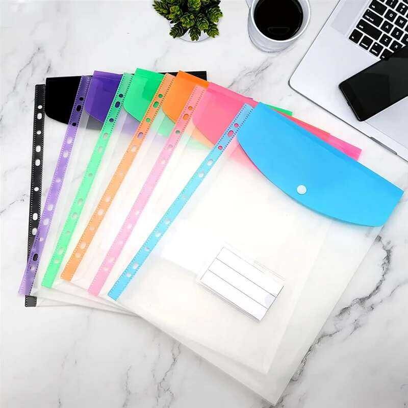 W 24 Pack A4 Punched Pockets Plastic Wallets - 11 Holes Expandable ...