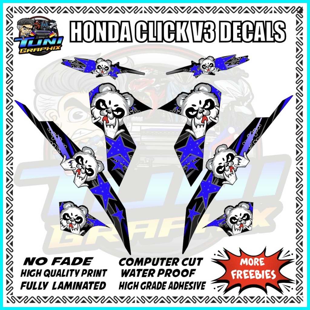 CLICK V3/V4 PANDA STAR DECALS STICKER (Black Series) with freebies ...