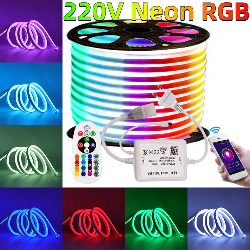 220V RGB LED Strip Outdoor Waterproof Neon Rope Light Phone APP ...