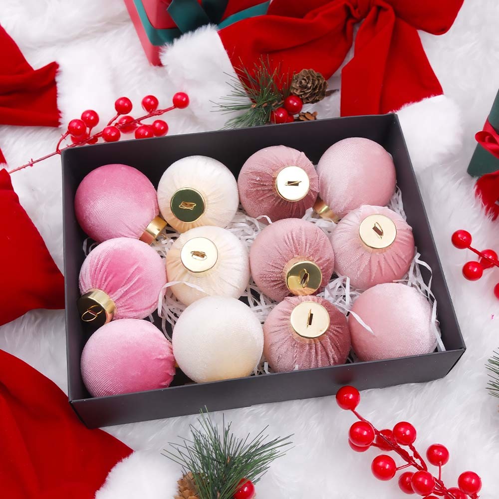 12PCS Xmas Balls Flocking Christmas Ball for Home Decor Shatterproof ...