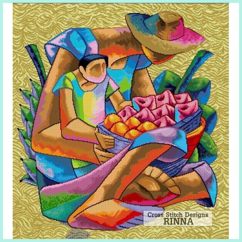 Cross Stitch PATTERN only - Ama at anak Mga Tindang Prutas -Pinoy Art ...