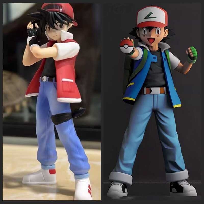 Pokemon Trainer Ash Ketchum And Red Model Figurine Anime Cute 2D Hand ...