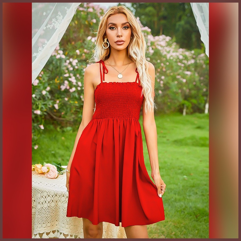 ∛ BM Smocked Dress Plain Dresses with SelfTie Strap | Shopee Philippines