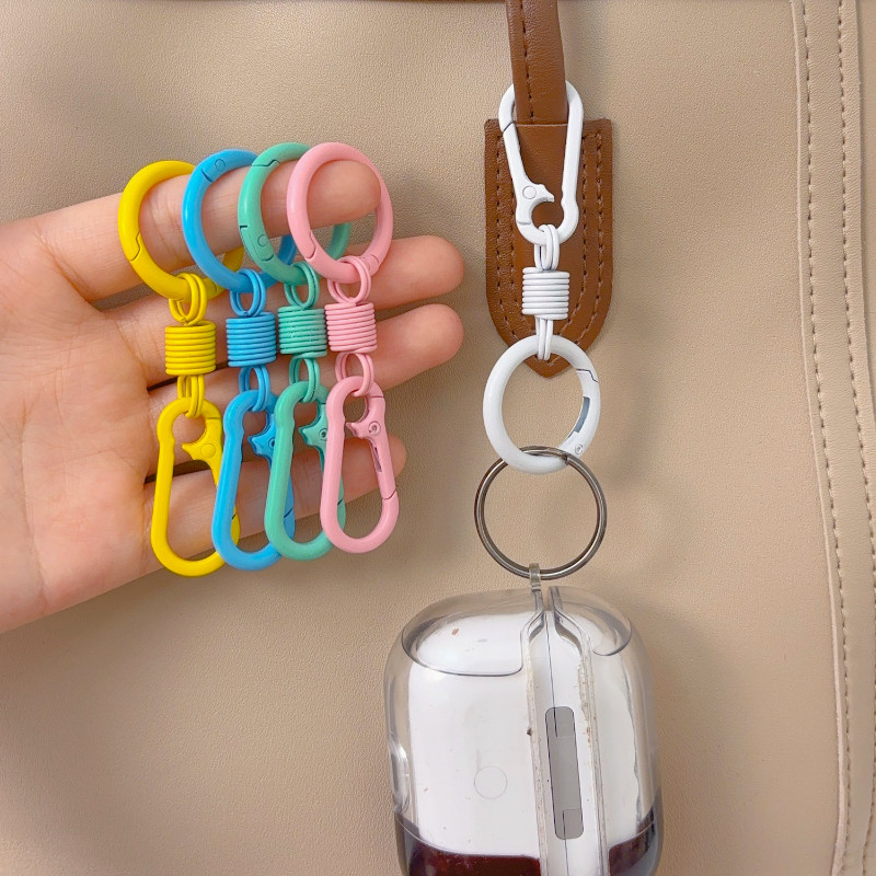 5Pcs Candy Color Metal Spring Keychain - Carabiner Climbing Buckle Hook ...